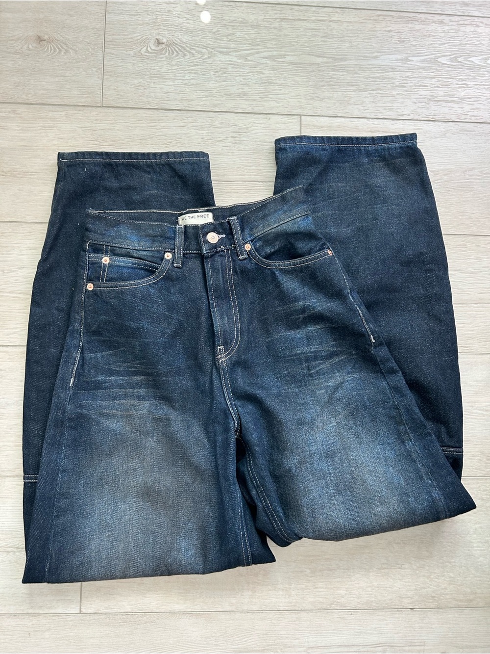 Free People Women's Dark Blue Relaxed Straight Jeans